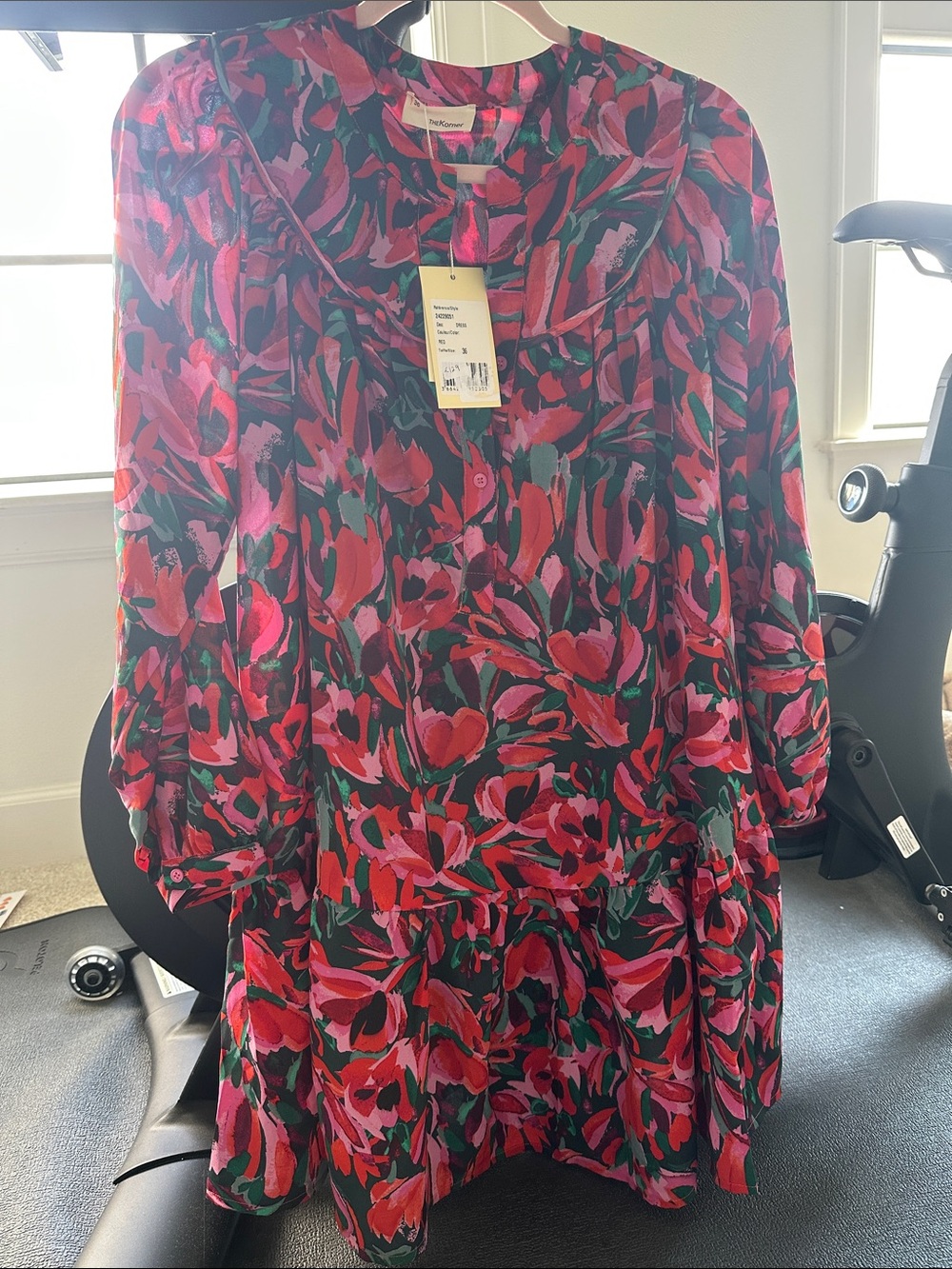 The Korner Floral Long-Sleeve Drop-Waist Dress - Reds, Pink & Green